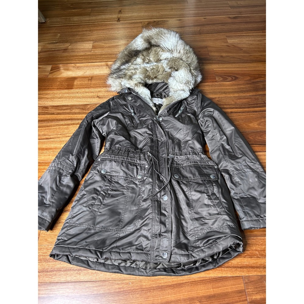 Laundry by Shelli Segal Faux Fur Hooded Bronze Brown Puffer Coat - Women's M